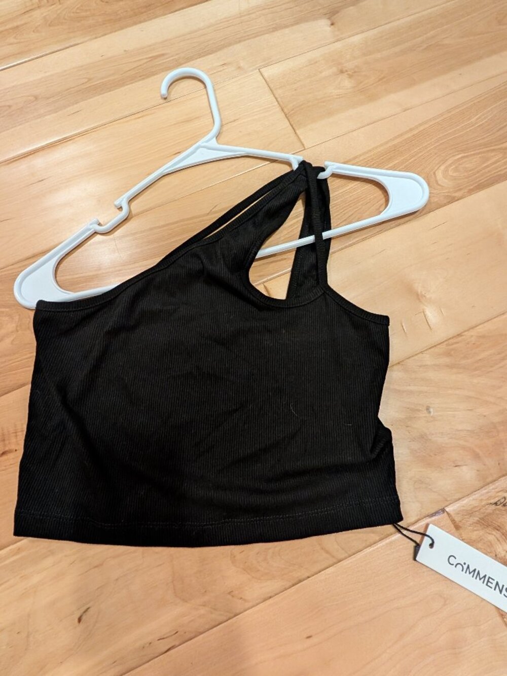 One shoulder crop tank. NWT. Black stretch.